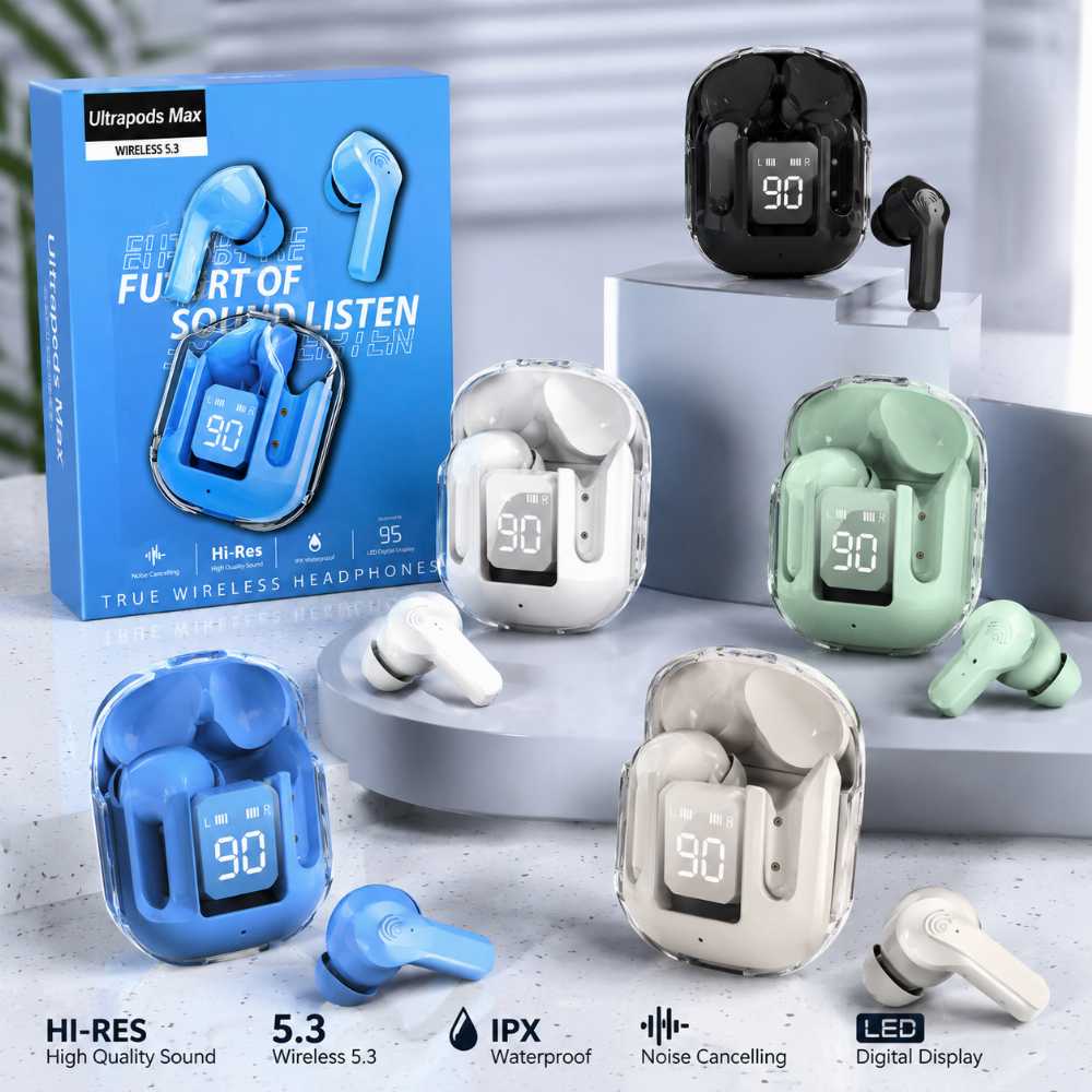 Ultrapods Max Wireless 5.3 Earbuds with LED Display, Hi-Res Sound & ENC Noise Cancelling